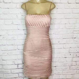 JS Collections  sheath dress with mesh overlay